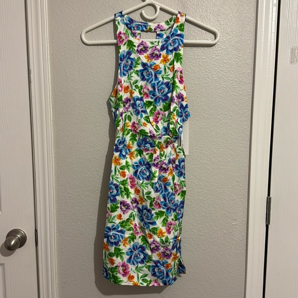 For Love & Lemons Lucy Mini Floral Dress Blue and Yellow Halter Sundress - Picture 2 of 9